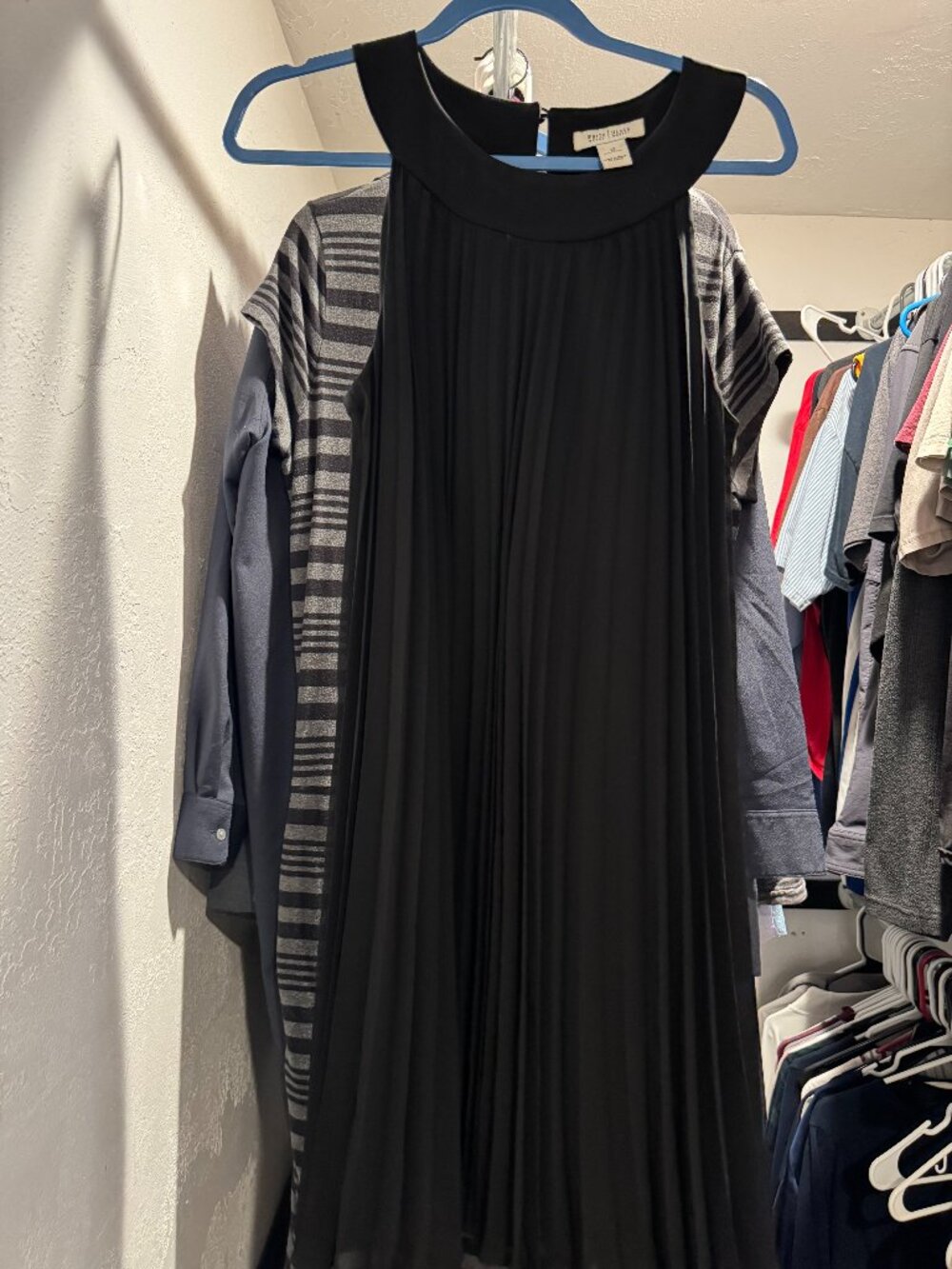 Black pleated halter dress, White House Black Market, size 12